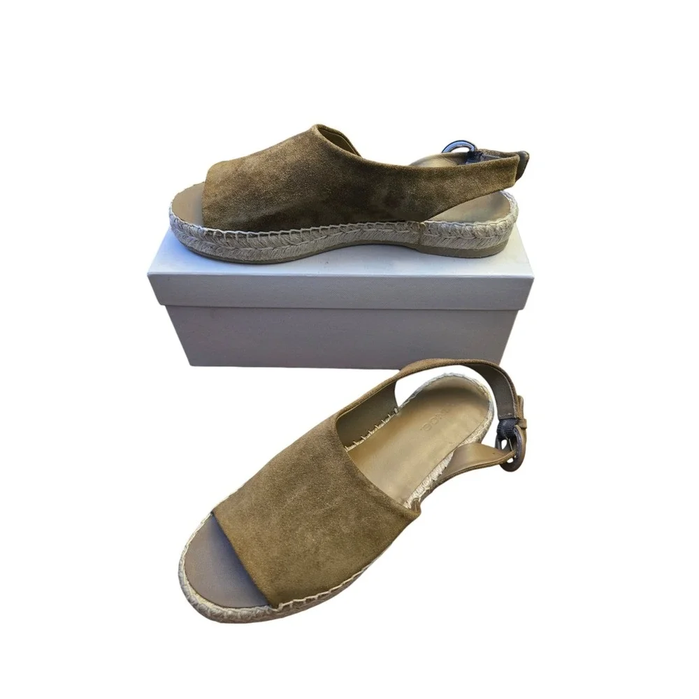 Vince Linton Suede Espadrille Slingback Sandals Olive Wood 7M Neutral Minimalist